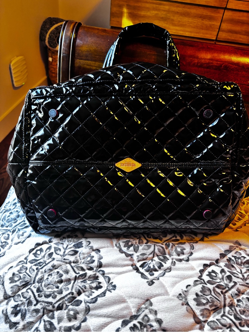 MZ Wallace Quilted Lacquer Tote in Black - Picture 7 of 12